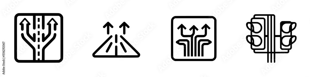 Icon set depicting road signs indicating various traffic guidance for drivers and pedestrians Icon set depicting road signs indicating various traffic guidance for drivers and pedestrians