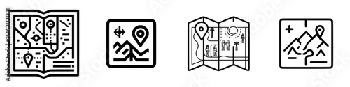 Explore various icons representing navigation, location services, and outdoor activities featured in a minimalist design