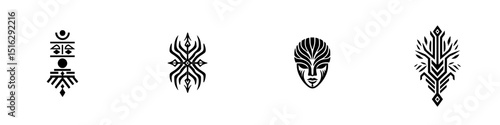 Unique icon set featuring abstract tribal designs that showcase cultural symbolism and artistry