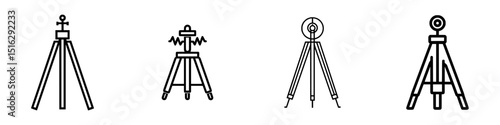 Collection of minimalistic icons representing various types of tripods for different activities and purposes in design