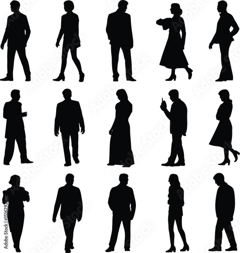 Business People Silhouettes Set - Professional Office Team, Diverse Male and Female Figures in Various Poses