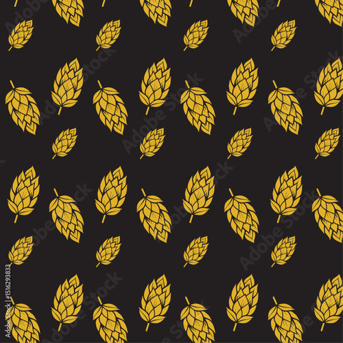 seamless pattern with golden hops on black background