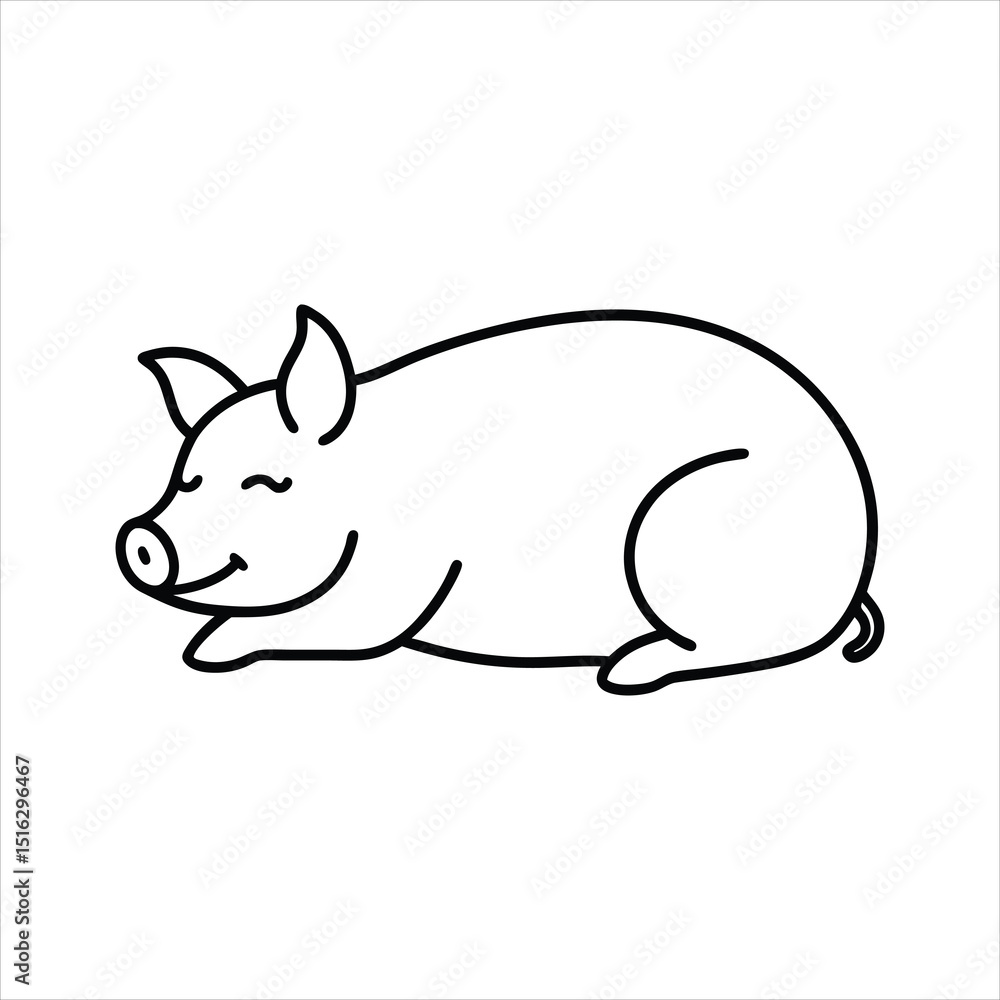 line art of sleeping pig. line art of sleeping pig.