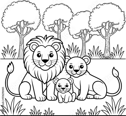 Photography Lion family coloring page safari animals cute cartoon