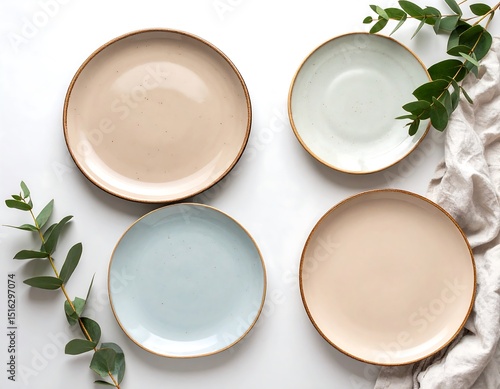 Four colorful plates on white background