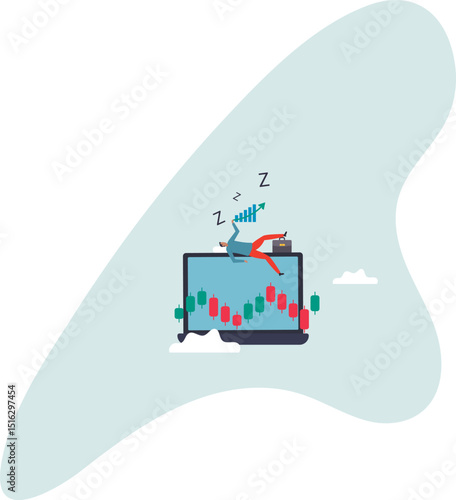 Passive investment, make money or earning with no activity, financial freedom or independence,character for design.