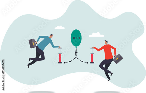 Technology or Tech stock bubble, overvalued stock causing by economic crisis and greedy investors .character for design.