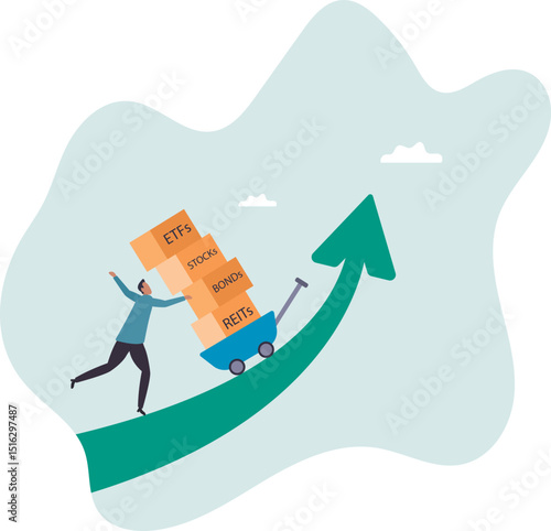 Investment assets or financial products for diversify portfolio, wealth management and asset allocation.character for design.