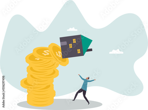 Property and housing market collapse, real estate stock risk or economic recession .character for design.