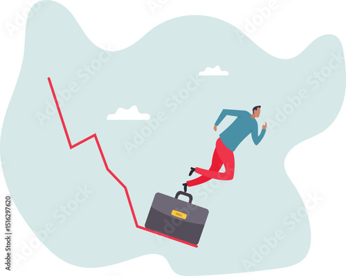 Economic recession, stock market plunge or falling down, cryptocurrency crash or financial crisis from inflation.character for design.