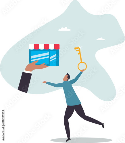 Small business key to success, open new shop, start new business or company, entrepreneur or SME, growing or increase product sale .character for design.