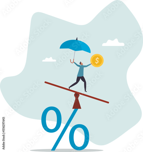 Central bank money policy for inflation or interest rate, balance between profit and loss, financial challenge or risk, economic recover.character for design.