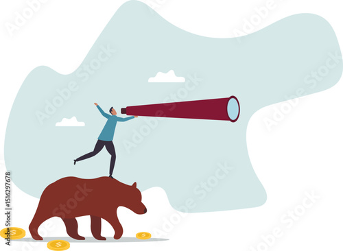Bear market investment, looking for profit in market fall, crypto or stock trading strategy in bearish market, analyze or forecast trend,character for design.