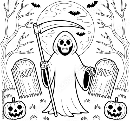 Grim reaper halloween coloring page spooky fun