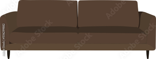 Vector illustration of a modern brown fabric sofa with armrests – comfortable two-seater couch front view for living room furniture, home interiors, or product display mockups