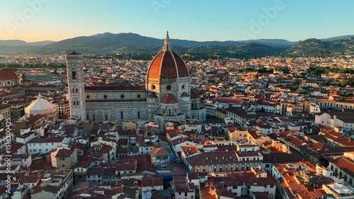 Wallpaper Mural Drone view of Florence cathedral at sunset, capital of Tuscany region in Italy, Duomo Cathedral of Santa Maria del Fiore, famous renaissance Italian landmark Torontodigital.ca