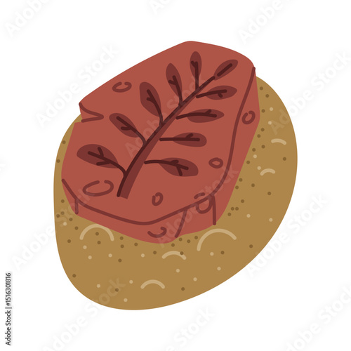 Fossils with traces of ancient plants in the sand. The first ferns. A paleontological find. Historical finds. Suitable for decorating books and posters on paleontology, plant and animal history