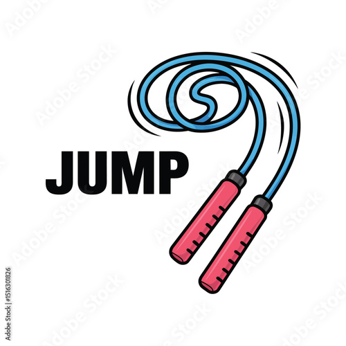 Illustration of a jump rope with the word jump depicted in a modern and energetic style suitable for fitness and exercise related content.