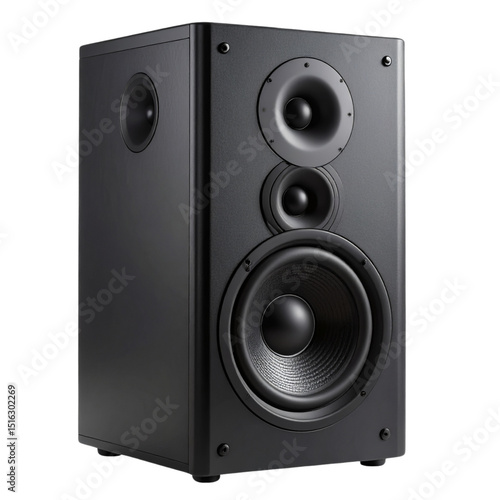 High-Fidelity Black Speaker Tower with Three Dynamic Drivers, PNG Cutout