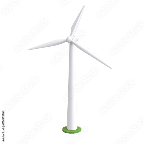 3D cartoon wind turbine icon in dynamic angle view, realistic colors, Isolated on transparent background
