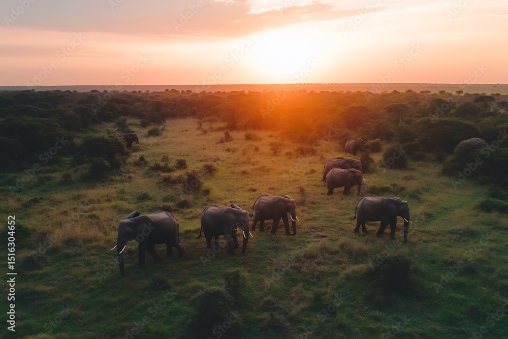 custom made wallpaper toronto digitalMajestic African Elephant Herd Roaming Savanna Sunset