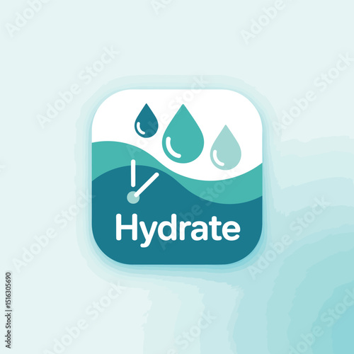 Hydration concept icon featuring water drops and modern typography for promoting wellness and health emphasizing healthy living and daily water intake