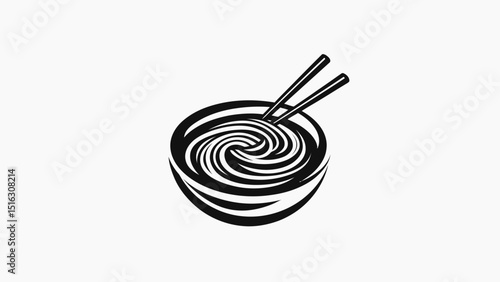 Monochrome Noodle Bowl Logo Vector – Minimalist Ramen with Chopsticks Icon Design