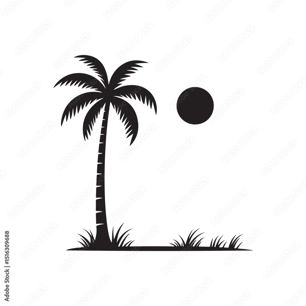 Fototapeta premium tropical island with palm trees and sea silhouette