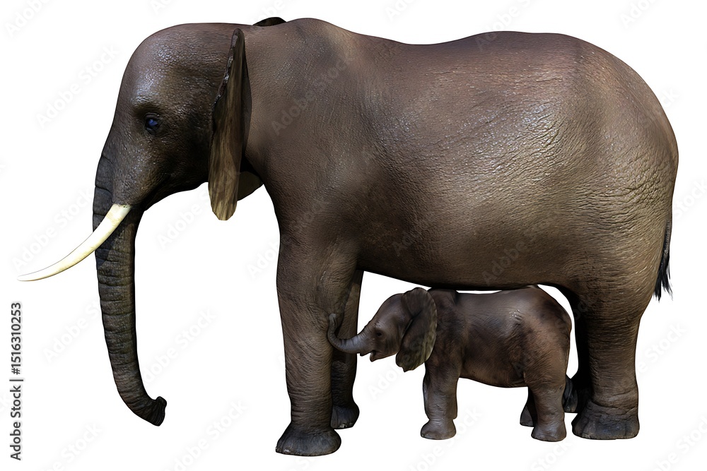 Fototapeta premium Mother elephant protects her baby calf