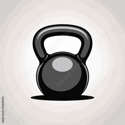 Vector illustration of a glossy black kettlebell isolated on a gradient background depicting strength fitness and exercise