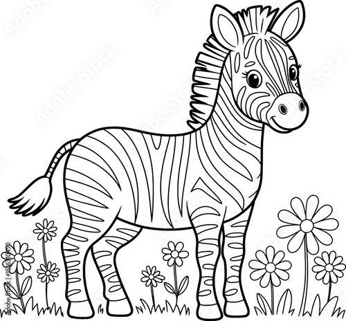 Adorable baby zebra coloring page wild animal illustration