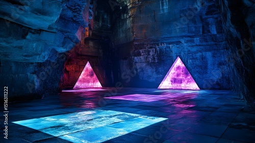 Wallpaper Mural Neon triangle shapes in a cave-like interior. Torontodigital.ca