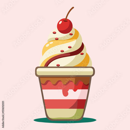 Sundae Ice Cream with Topping Illustration