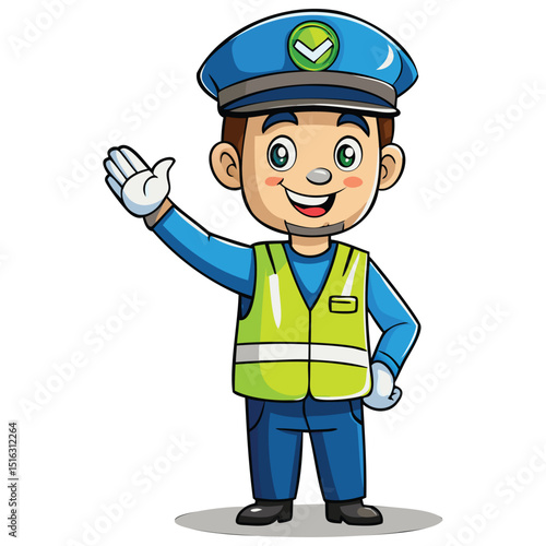 Traffic Police Officer Standing with Hand Raised