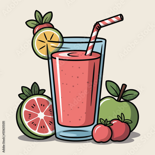 Fresh and fruity smoothie illustration featuring apples grapefruit and lime slice for healthy lifestyle concepts