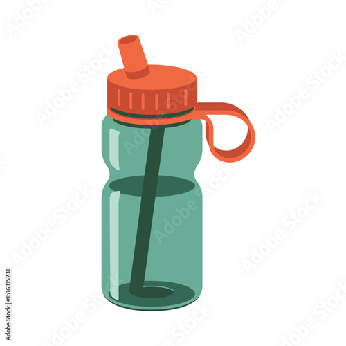Vector illustration of a reusable water bottle in a simple flat style with a straw and a cap ideal for promoting hydration
