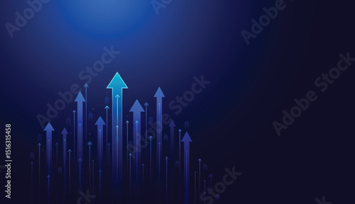business arrow financial background. arrow up growth line technology dark blue background. business investment market chart profit money. vector illustration design.