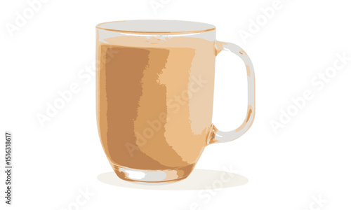 Glass Mug of Latte Illustration, Tea in a Glass Vector, Coffee in A Glass Mug on a white background