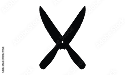 Rusty Pair of Garden Scissors Silhouette, Crossed Knives Silhouette, Butcher's Knives X Silhouette on white