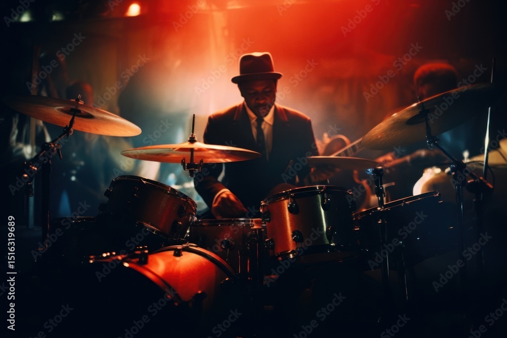 Fototapeta premium A jazz music band percussion musician drummer.