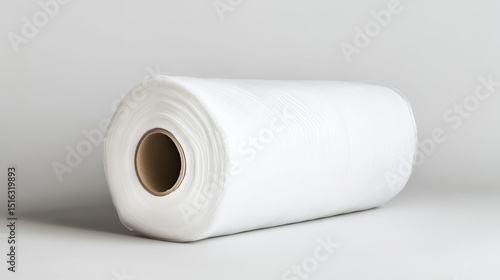 White insulation roll lying on pristine background, highlighting construction material ready for thermal barrier installation