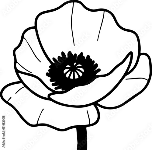 POPPY FLOWER ICON OUTLINE TRANSPARENT VECTOR