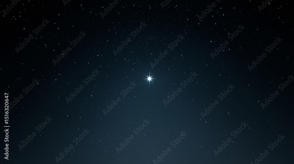 Fototapeta premium Lone starlight piercing inky blackness, minimalist night sky photography capturing celestial solitude and cosmic stillness