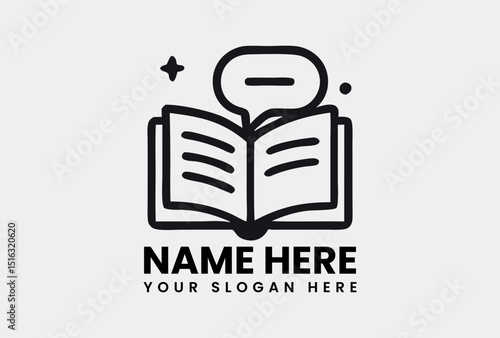 Open book with speech bubble and minus symbol, representing editing, revision, or commentary on written content. Education concept