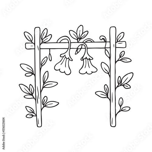 A garden trellis with trumpet vine winding around it