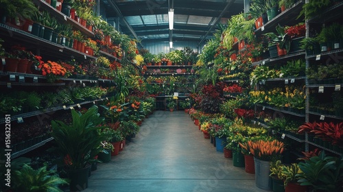 Vibrant greenhouse retail nursery from home depot garden center near me showcasing colorful tropical plants and flowers in organized indoor displays