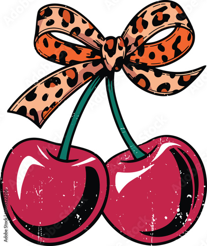 Leopard Bow Cherries Clipart