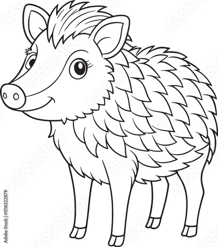 peccary animal drawing coloring sheet vector illustration