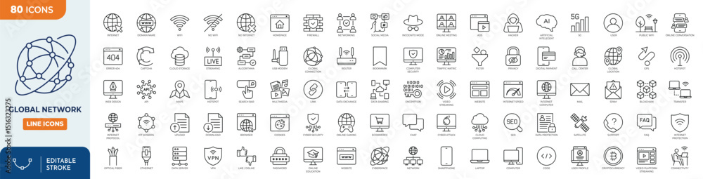 custom made wallpaper toronto digitalGlobal Network line editable icon set. Editable stroke. Vector illustration