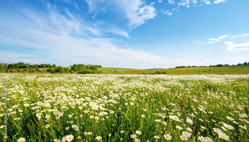 Sunny Daisy Field with Blue Sky. Sunny Daisy Field with Blue Sky.